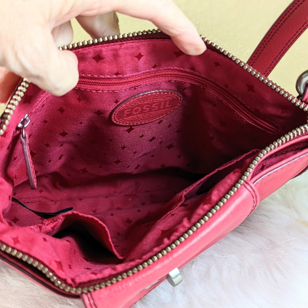 Fossil Marlow Bright Fuschia Pink Leather Crossbody Bag Purse - Picture 8 of 8